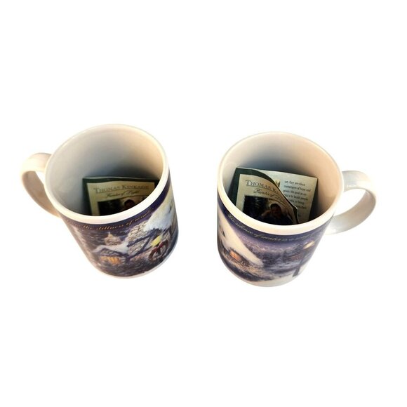 Thomas Kinkade 1990 Coffee Mug Set Stonehearth Hutch and Silent Night Winter Sce - Picture 3 of 10